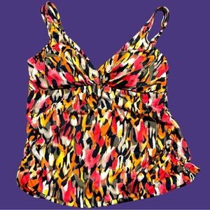 Pink and Orange Ruched Camisole Swim Top